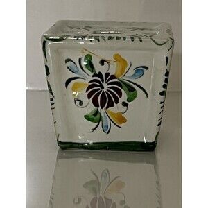 VTG  Portugal Flower Ceramic Frog Square Vase Hand Painted
